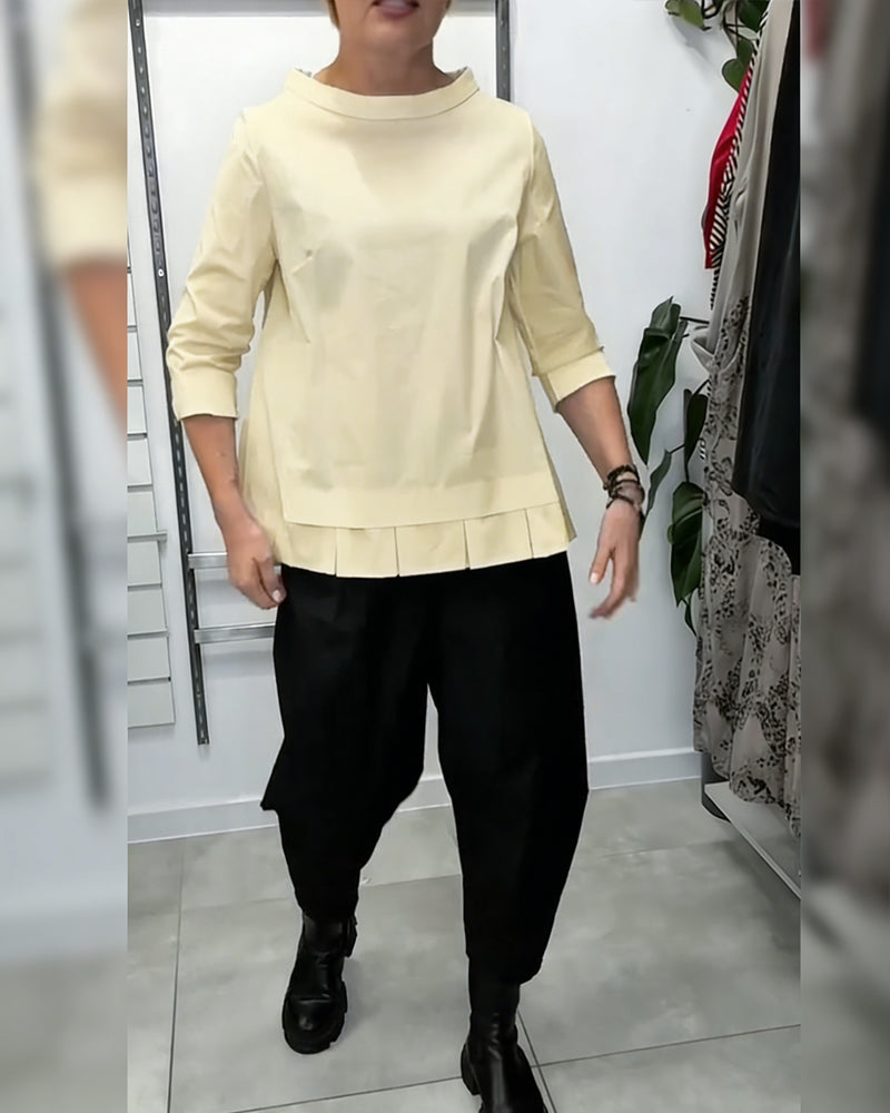 100% Bomuld Bluse Vid Krave Ensfarvet Casual