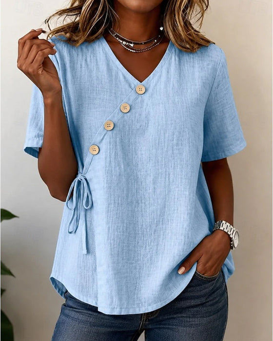 Bluse V-Hals Knap Kryds Slips