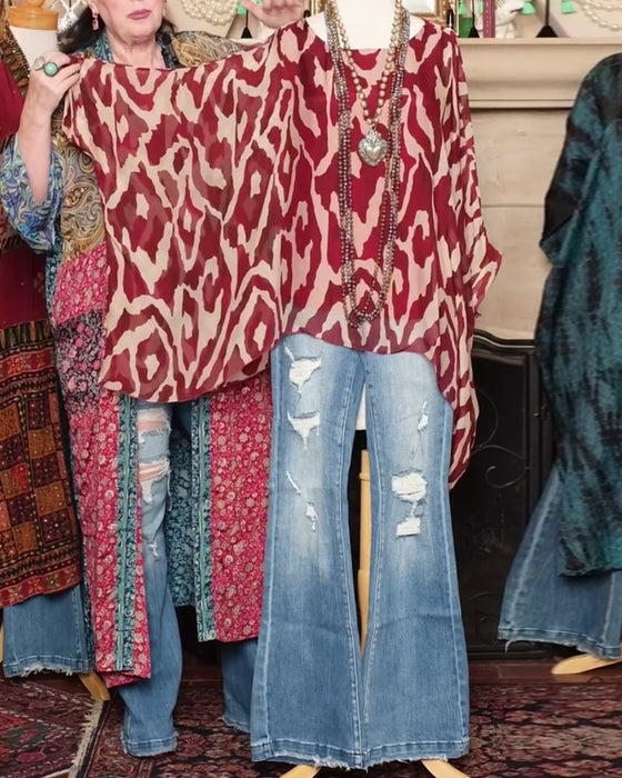 Bluse Flagermusærme Tryk Langærmet