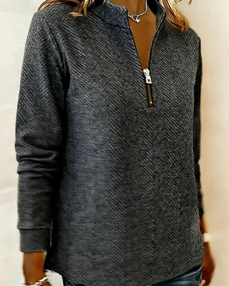 Sweatshirt Stånde Krave Lynlås Afslappet