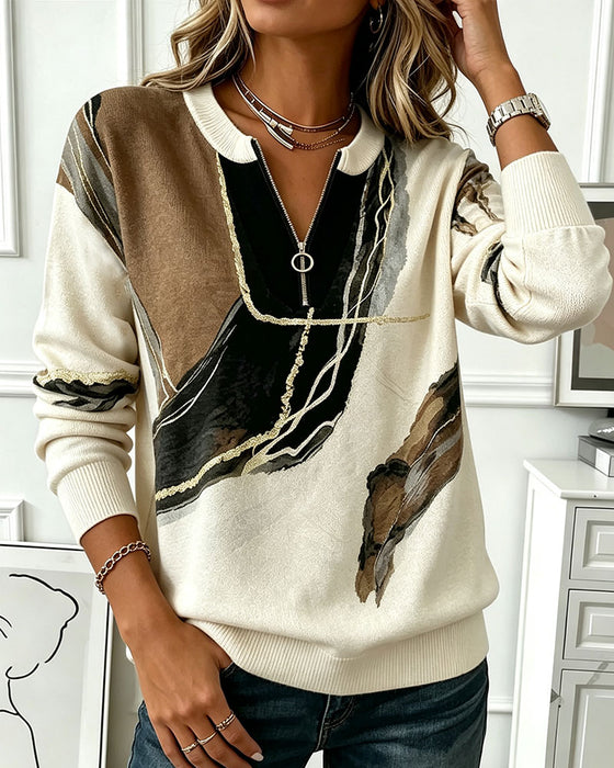 Sweatshirt Rund Hals Trykt Halv-Zip