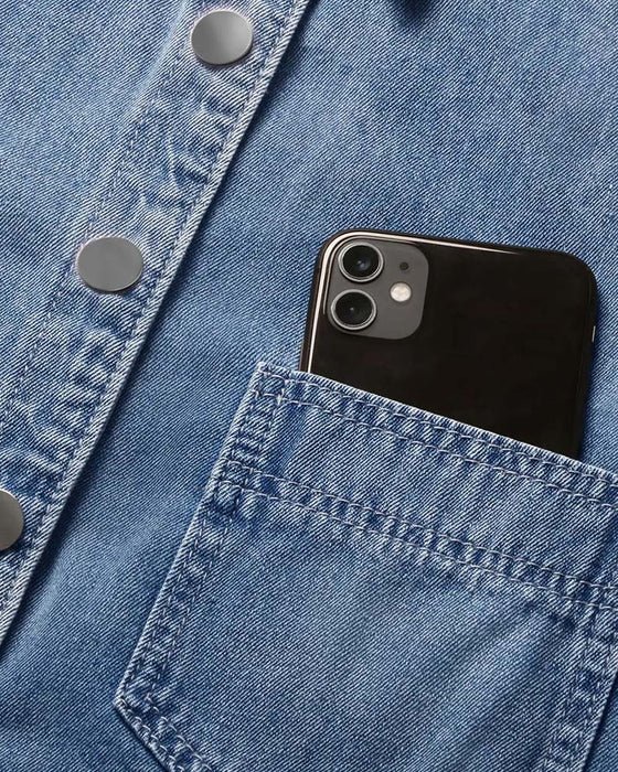 Skjorte Trykknap Denim Lanterne Ærme Løs