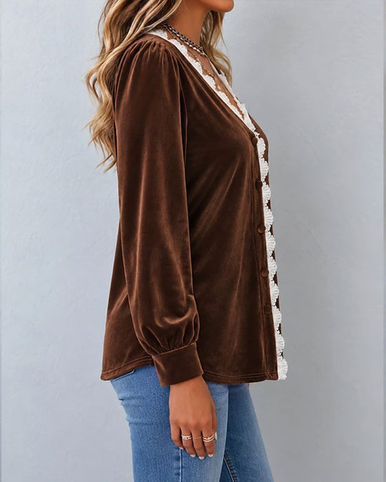 Bluse Fløjl Blonde Spliced