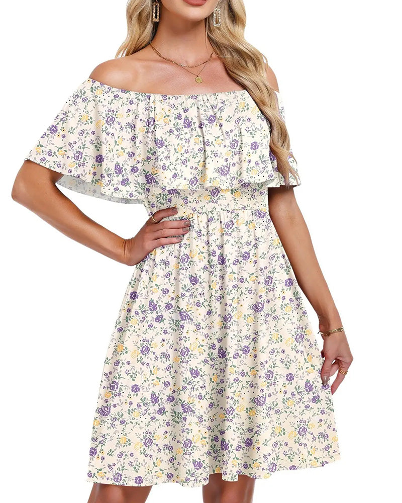 Kjole Blomstret Off-Skulder Midi