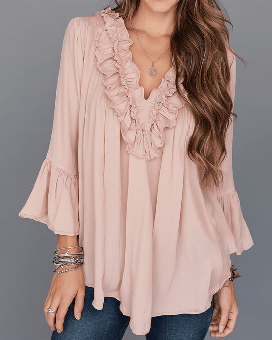 Bluse Elegant V-Hals Rynke