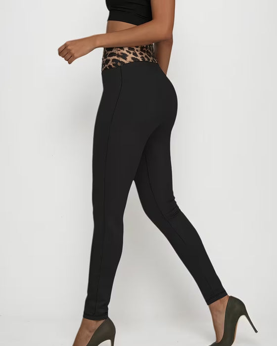 Bukser Høj Talje Leopard Print Stram Skinny