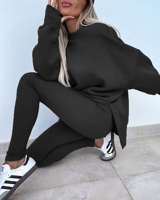 Sæt Slim Bukser Løs Sweatshirt