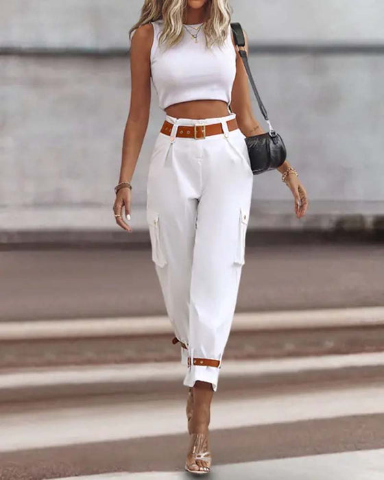 Hvide cargobukser med brede ben