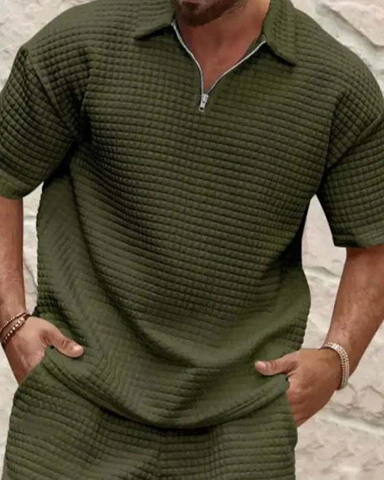 Set Polo Krave Lynlås Vaffel Tekstur Shorts