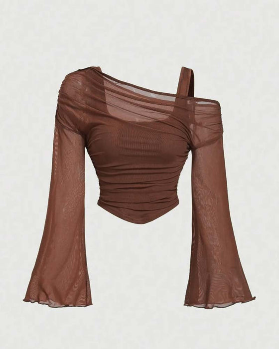 Bluse Net Rynket Lang Ærme Cami