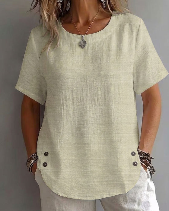 T-Shirt Rund Hals Ensfarvet Enkel 100% Bomuld