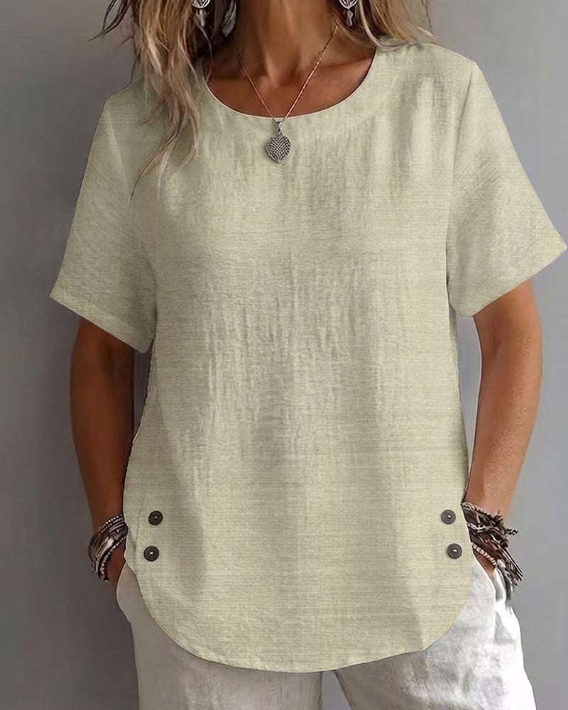 T-Shirt Rund Hals Ensfarvet Enkel 100% Bomuld