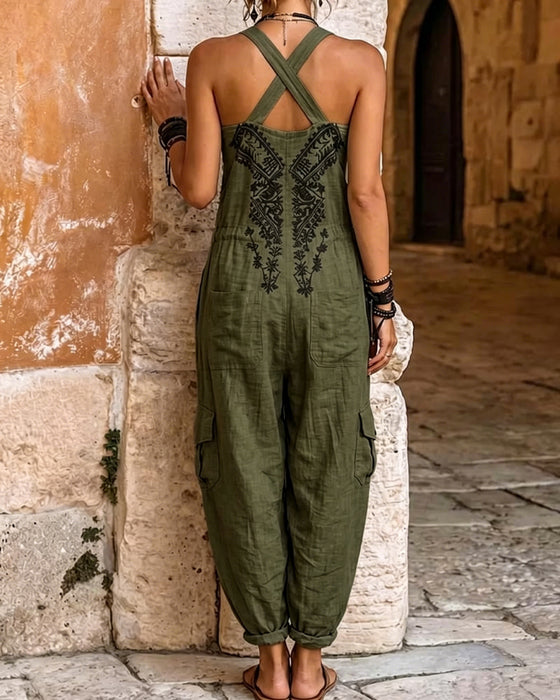 Afslappet Jumpsuit Med Lommer Og Tryk