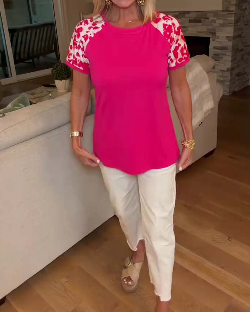 T-Shirt Rundhalset Farveblok Raglan Ærme