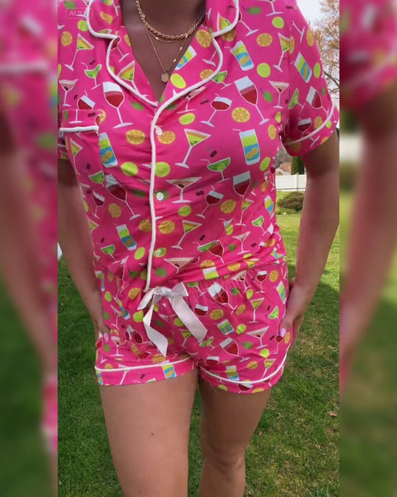 Todelte Sæt Vinflaske Print Casual