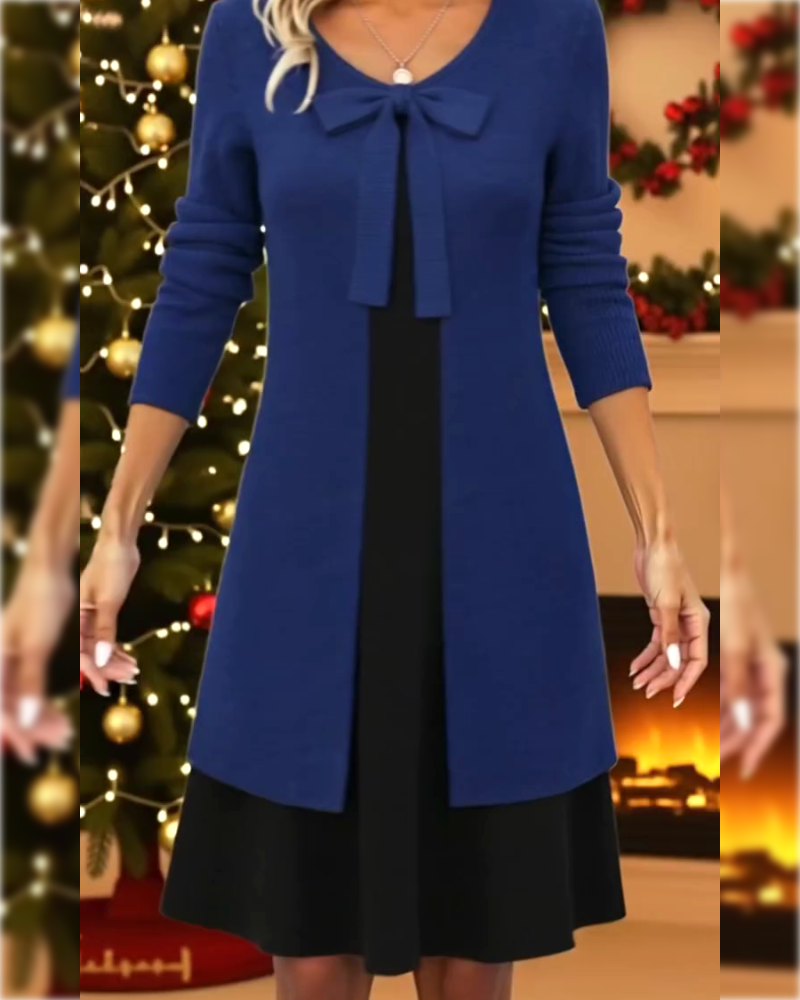 Kjole Faux To-Delts Sløjfe Langærmet