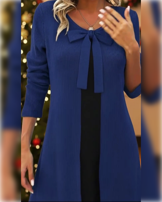 Kjole Faux To-Delts Sløjfe Langærmet