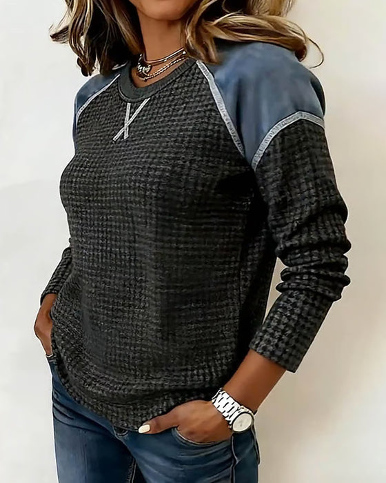 Top Med Vaffelstrik, Raglansærmel Og Farveblokdesign