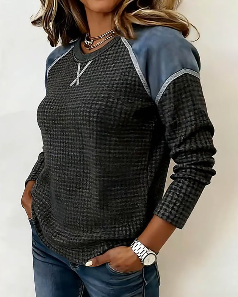 Top Med Vaffelstrik, Raglansærmel Og Farveblokdesign