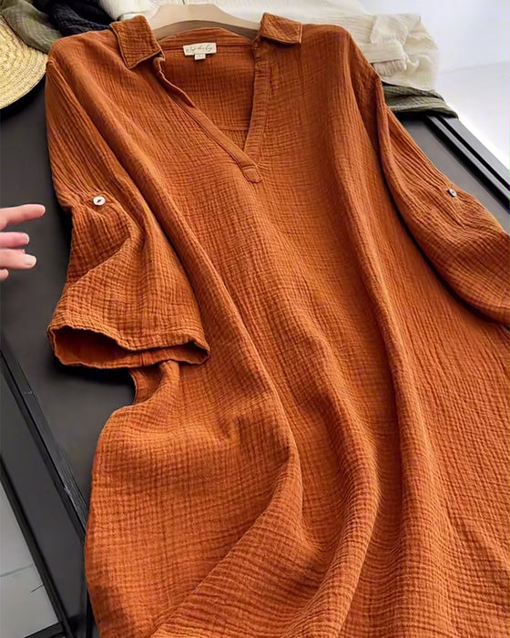 Kjole Langærmet Ensfarvet Enkel Krave