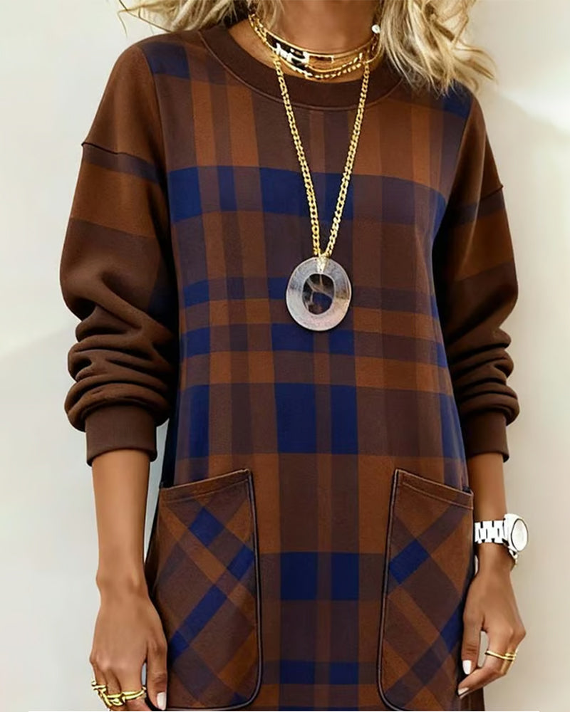 Kjole Tartan Tryk Lomme Shift