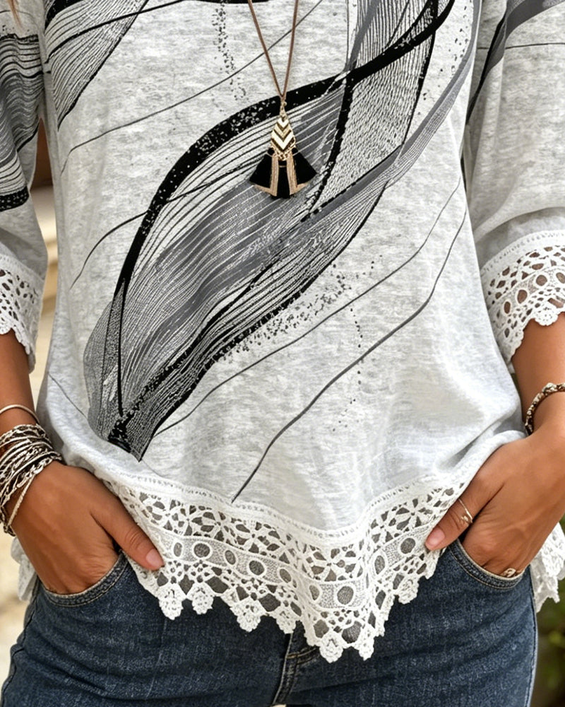 T-Shirt Abstrakt Tryk Blondekant
