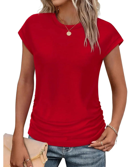 T-Shirt Side Rynkning Kort Ærme