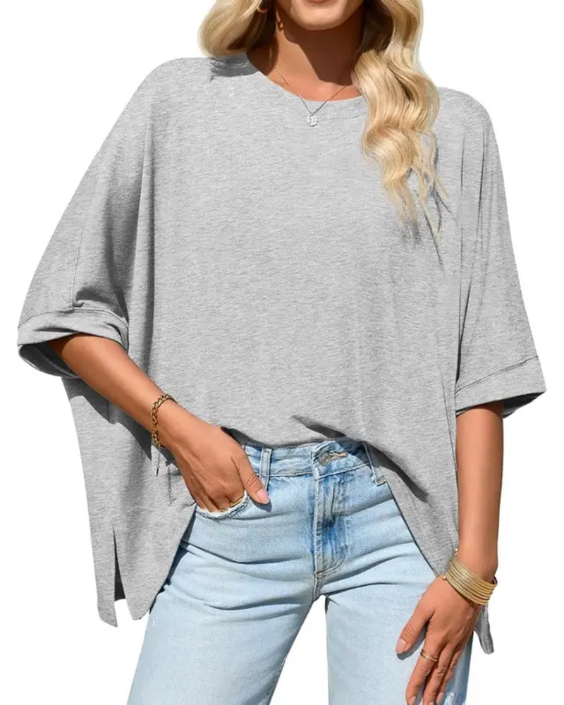 T-Shirt Loose Fit Hverdag Flagermusærme