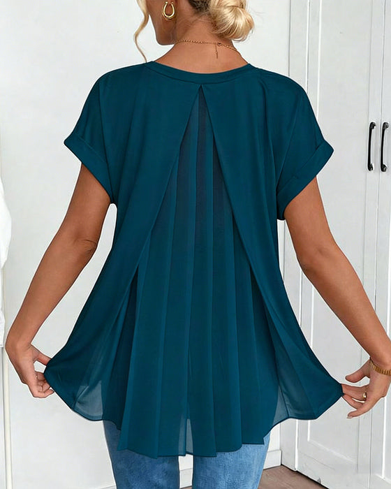 T-Shirt Kortærmet Ensfarvet Patchwork