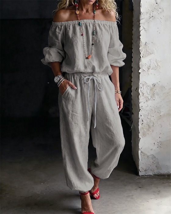 Jumpsuit Off-Shoulder Bind I Taljen Indsnævret Talje