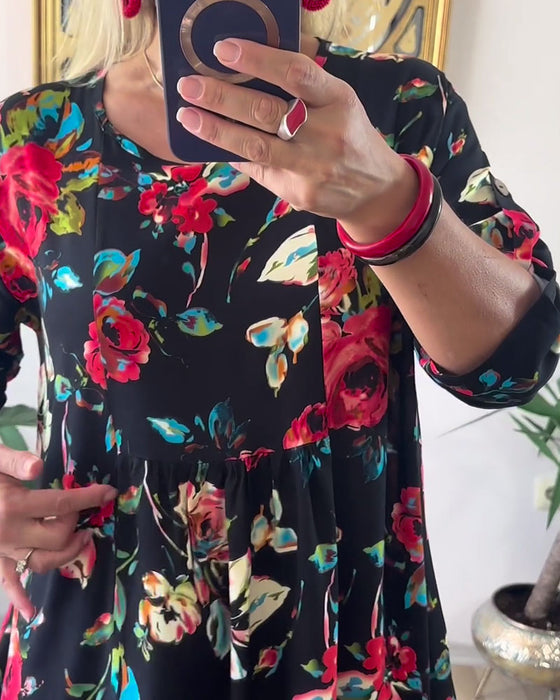 Kjole Løs Oversized Rund Hals Trykt