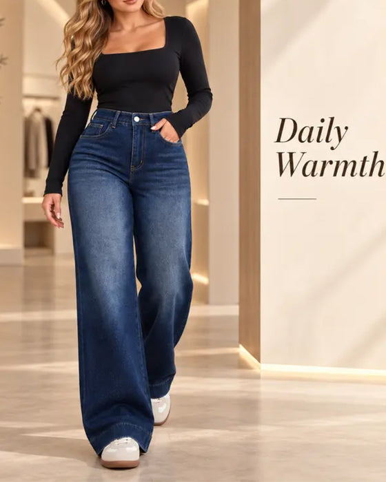 Fleeceforede wide-leg jeans