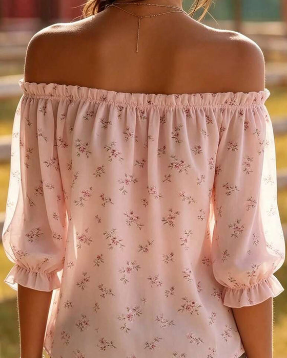 Bluse Off-Shoulder Blomstrende Tre Kvart Ærme