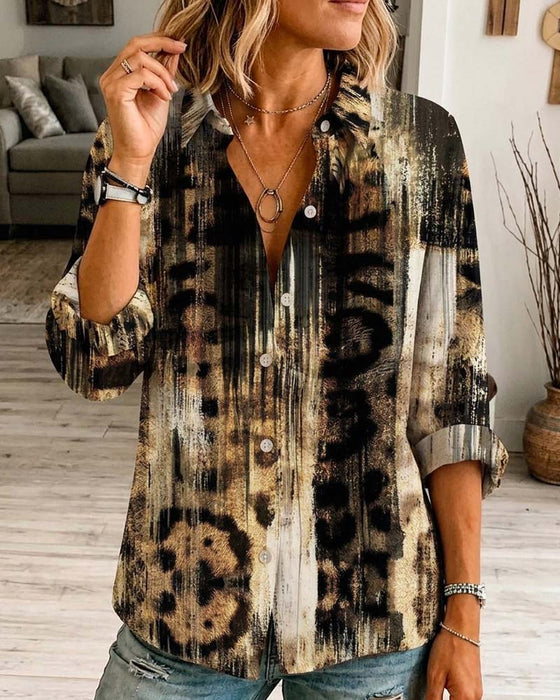Skjorte Stilfuld Kunstnerisk Leopard Tryk