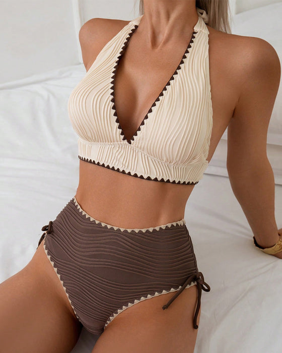 Bikini To-delts Set Med Halterhals og Kontrastfarve Design