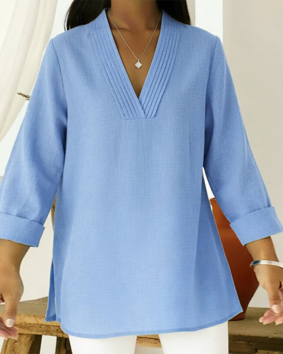 Topp Stilfuld Og Casual V-Hals Ensfarvet