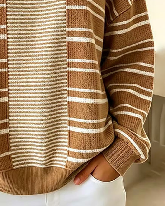 Sweatshirt Stribet Patchwork Lang Ærme Henley