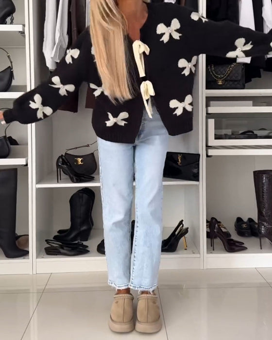 Cardigan med sløjfebinding og sløjfemotiv