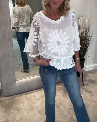 Bluse Broderet Flagermus Knipling