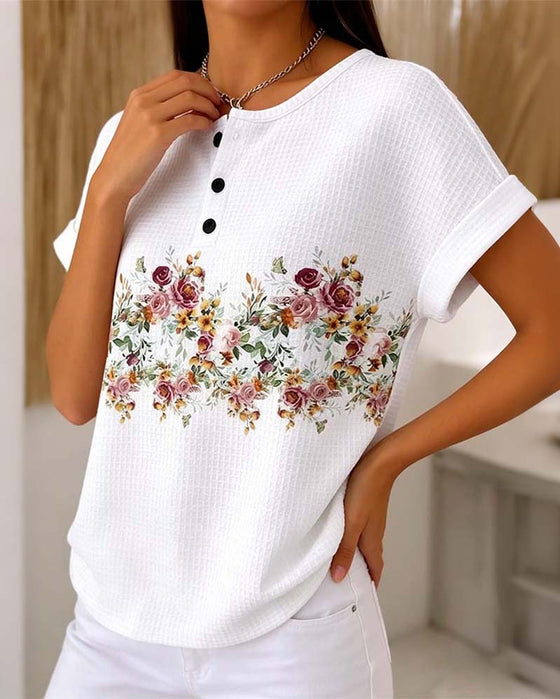 T-Shirt Rund Hals Knap Vaffel