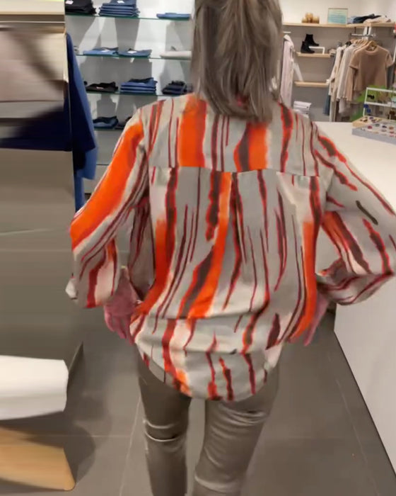 Langærmet bluse med stribet print