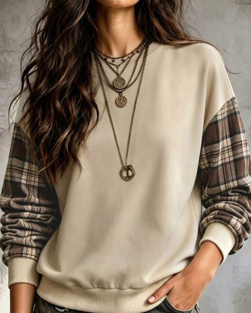Sweatshirt Plaid Patchwork Raglanærme