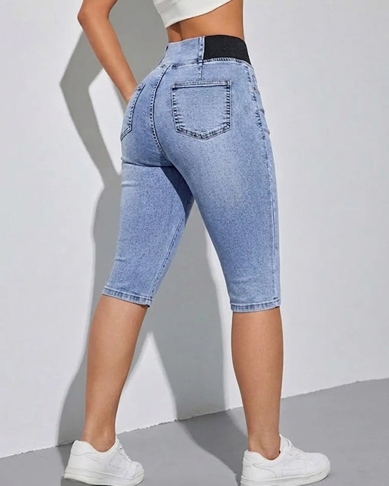 Jeans Elastisk Talje Croppet