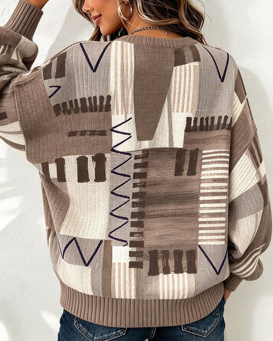 Sweatshirt Rund Hals Rutet Farveblok