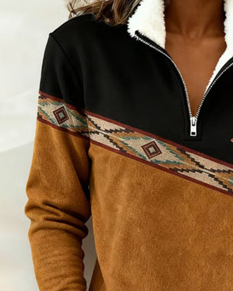 Retro Sweatshirt Med Halv Lynlås Og Krave