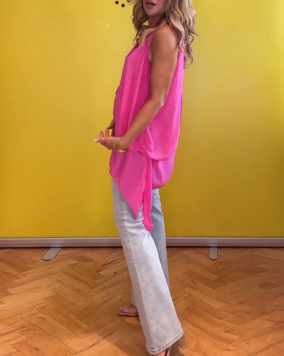 Ensfarvet top uden ærmer i to lag