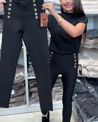 Stilfulde Bukser Med Knaphulsåbning Og Stretch