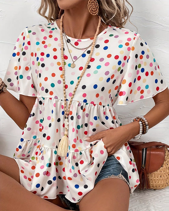 Bluse Farverig Polka Dot Babydoll