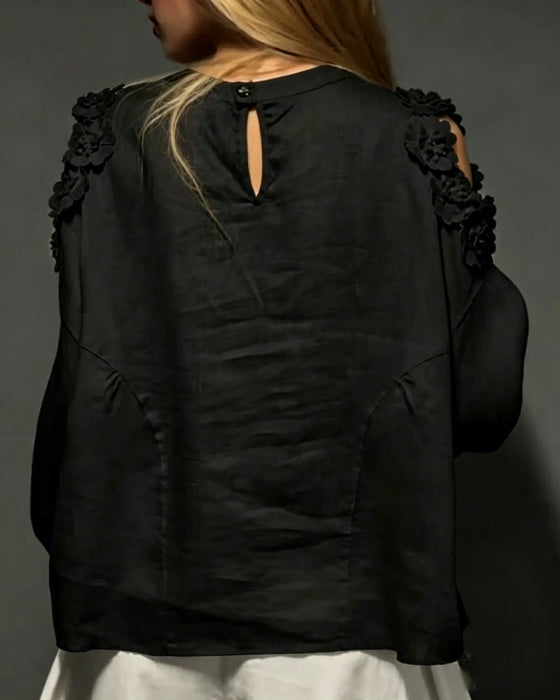 Bluser Rund Hals Udskæring Off-Shoulder 3D Blomstret