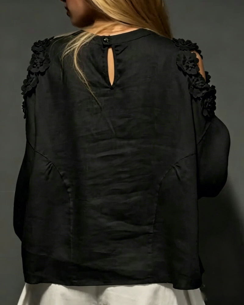 Bluser Rund Hals Udskæring Off-Shoulder 3D Blomstret